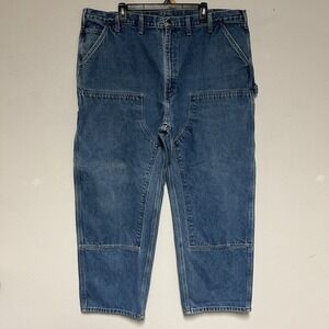 Carhartt B73 DST Jeans Mens 44x30 Blue Denim Double Knee Workwear Carpenter GUC